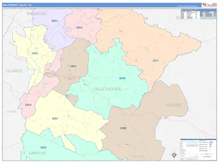 Oglethorpe County, GA ColorCast style ZIP Code wall map