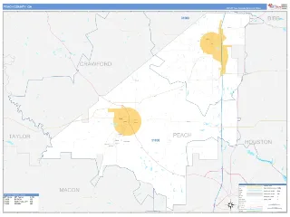 Peach County, GA Business Reference style ZIP Code wall map