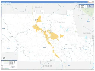 Pickens County, GA Business Reference style ZIP Code wall map