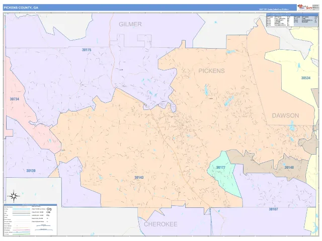 Pickens County, GA ZIP Code Wall Map, ColorCast style