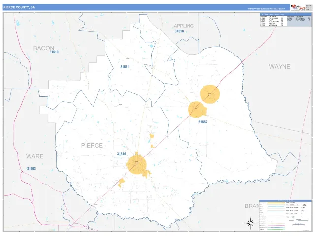 Pierce County, GA ZIP Code Wall Map, Business Reference style