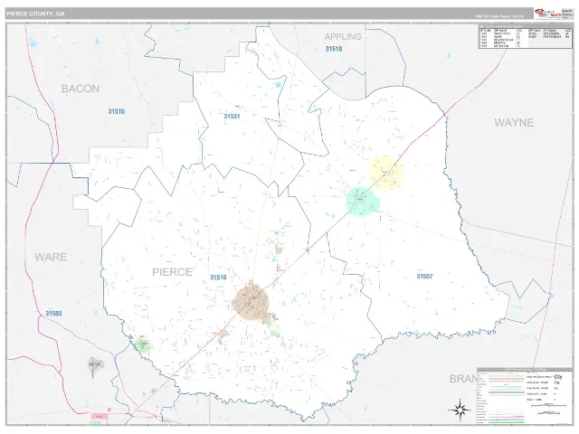 Pierce County, GA ZIP Code Wall Map, Classic style