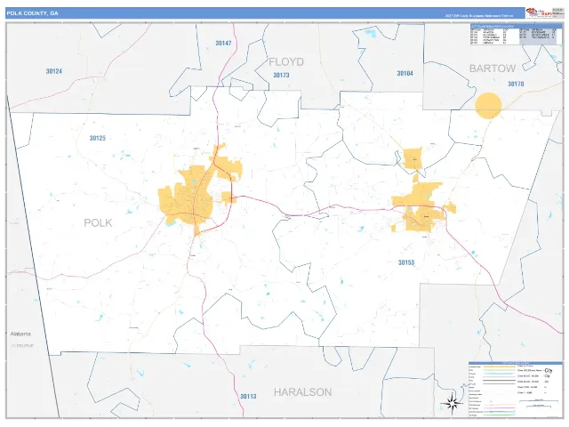 Polk County, GA ZIP Code Wall Map, Business Reference style