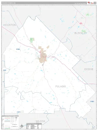 Pulaski County, GA Classic style ZIP Code wall map