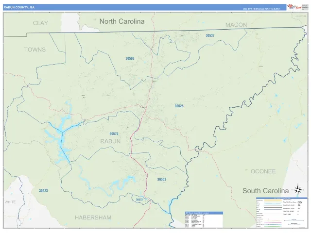 Rabun County, GA ZIP Code Wall Map, Business Reference style