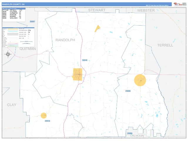 Randolph County, GA ZIP Code Wall Map, Business Reference style
