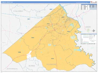 Richmond County, GA Business Reference style ZIP Code wall map
