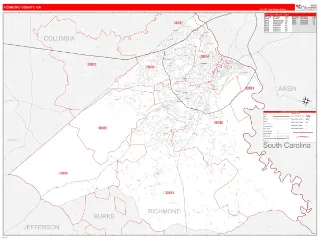 Richmond County, GA RedLine style ZIP Code wall map