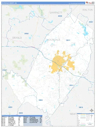 Rockdale County, GA Business Reference style ZIP Code wall map