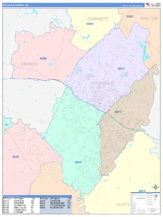 Rockdale County, GA ColorCast style ZIP Code wall map