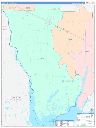 Seminole County, GA ColorCast style ZIP Code wall map
