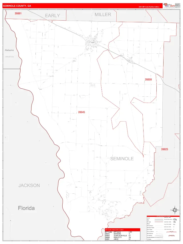Seminole County, GA ZIP Code Wall Map, RedLine style