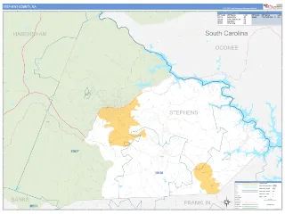 Stephens County, GA Business Reference style ZIP Code wall map