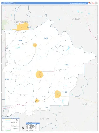 Talbot County, GA Business Reference style ZIP Code wall map