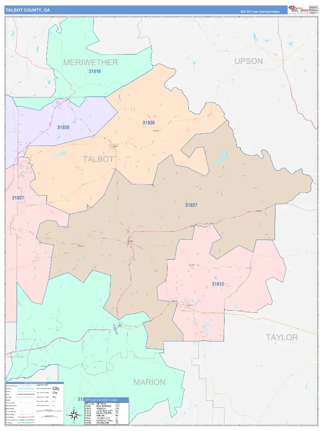 Talbot County, GA ZIP Code Wall Map, ColorCast style