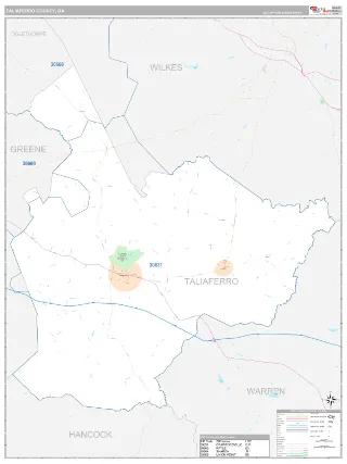 Taliaferro County, GA Classic style ZIP Code wall map