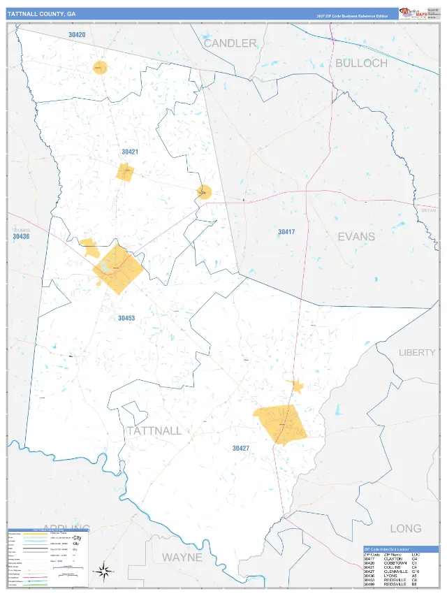 Tattnall County, GA ZIP Code Wall Map, Business Reference style