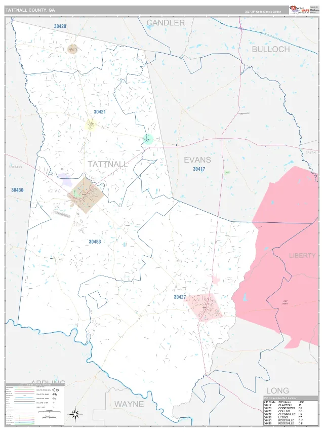 Tattnall County, GA ZIP Code Wall Map, Classic style