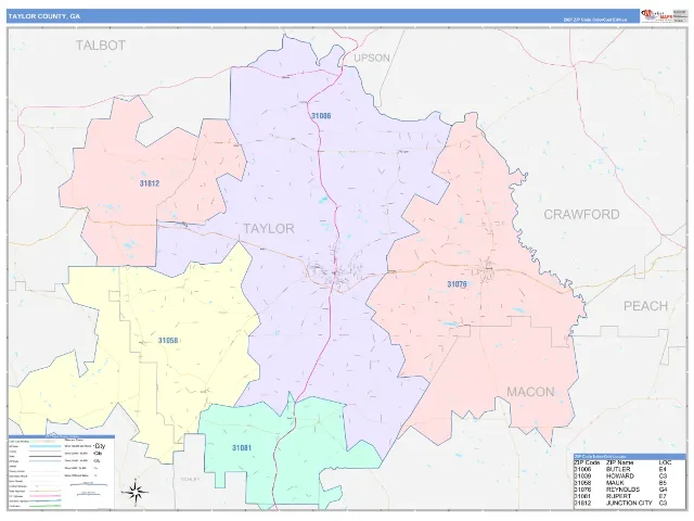 Taylor County, GA ZIP Code Wall Map, ColorCast style