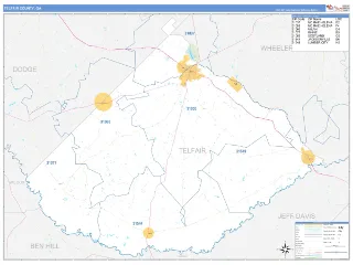 Telfair County, GA Business Reference style ZIP Code wall map