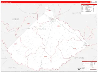 Telfair County, GA RedLine style ZIP Code wall map