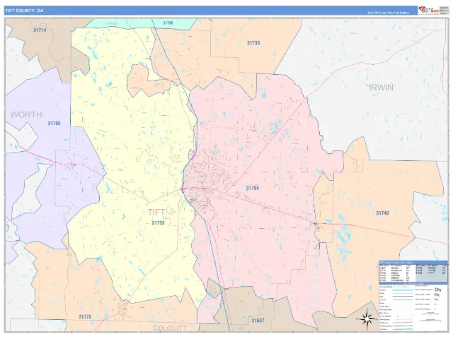 Tift County, GA ZIP Code Wall Map, ColorCast style