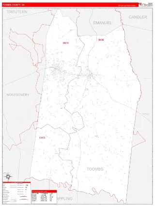 Toombs County, GA RedLine style ZIP Code wall map