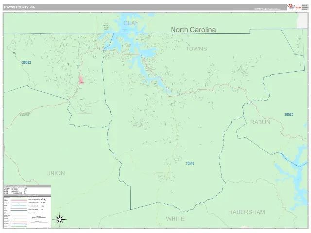 Towns County, GA ZIP Code Wall Map, Classic style