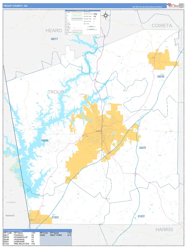 Troup County, GA ZIP Code Wall Map, Business Reference style