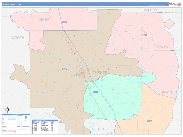 Turner County, GA ZIP Code Wall Map, ColorCast style