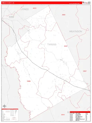 Twiggs County, GA RedLine style ZIP Code wall map