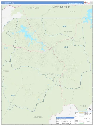 Union County, GA Business Reference style ZIP Code wall map