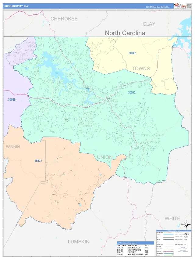 Union County, GA ZIP Code Wall Map, ColorCast style