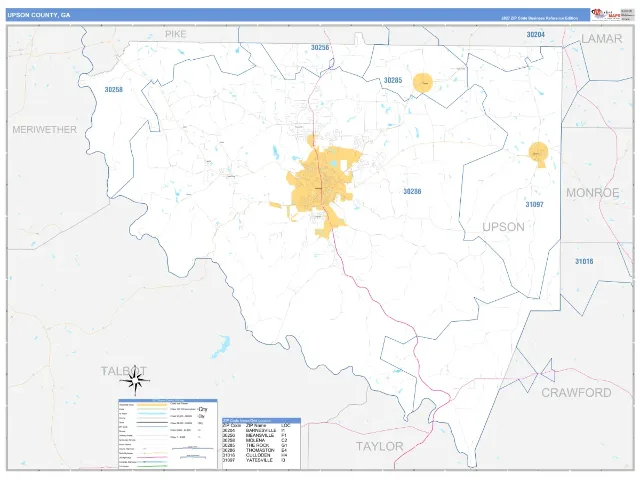 Upson County, GA ZIP Code Wall Map, Business Reference style