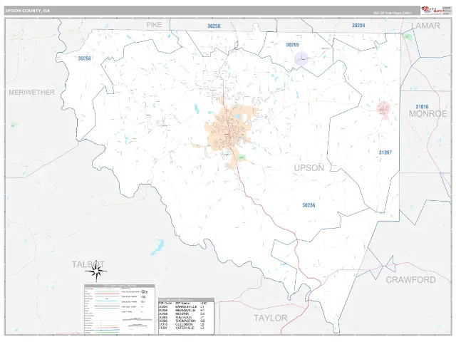 Upson County, GA ZIP Code Wall Map, Classic style