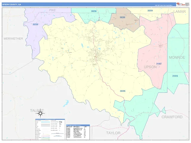 Upson County, GA ZIP Code Wall Map, ColorCast style