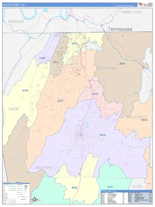 Walker County, GA ColorCast style ZIP Code wall map
