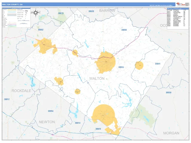 Walton County, GA ZIP Code Wall Map, Business Reference style