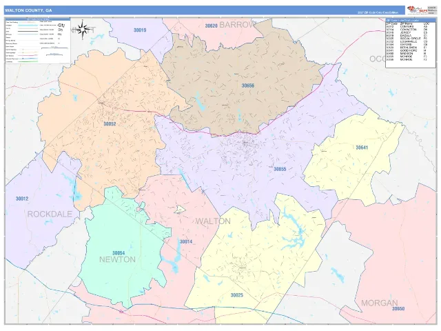 Walton County, GA ZIP Code Wall Map, ColorCast style