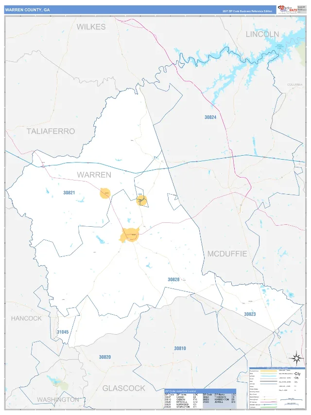 Warren County, GA ZIP Code Wall Map, Business Reference style