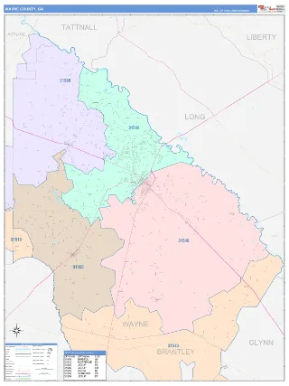 Wayne County, GA ColorCast style ZIP Code wall map