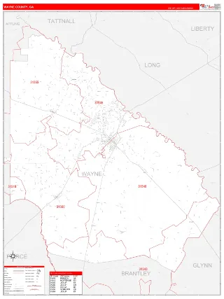 Wayne County, GA RedLine style ZIP Code wall map