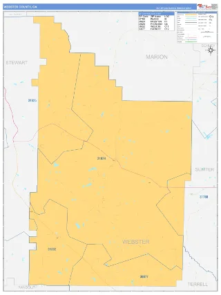 Webster County, GA Business Reference style ZIP Code wall map