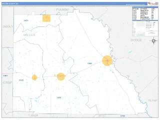 Wilcox County, GA Business Reference style ZIP Code wall map