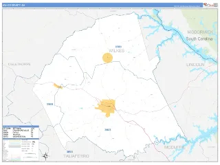 Wilkes County, GA Business Reference style ZIP Code wall map