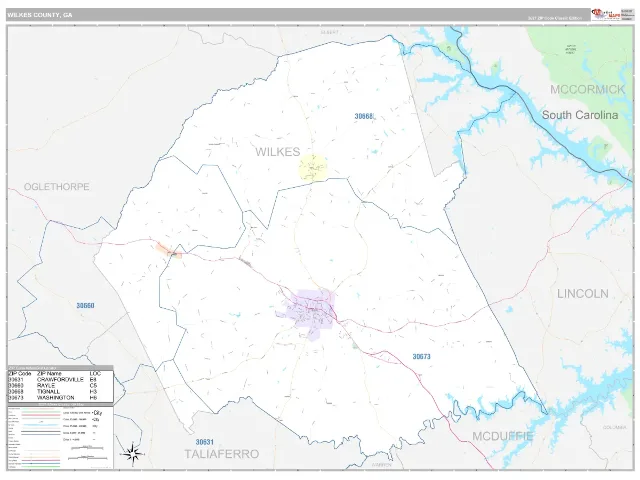 Wilkes County, GA ZIP Code Wall Map, Classic style