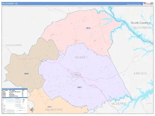 Wilkes County, GA ColorCast style ZIP Code wall map