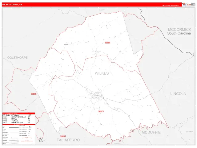 Wilkes County, GA ZIP Code Wall Map, RedLine style