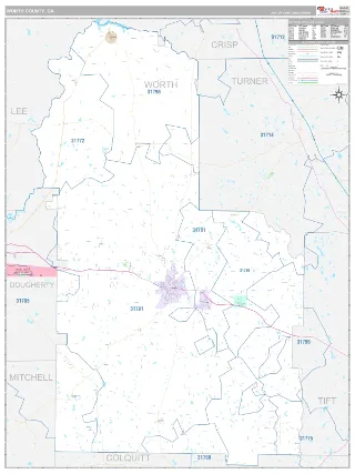 Worth County, GA Classic style ZIP Code wall map