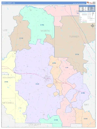 Worth County, GA ColorCast style ZIP Code wall map